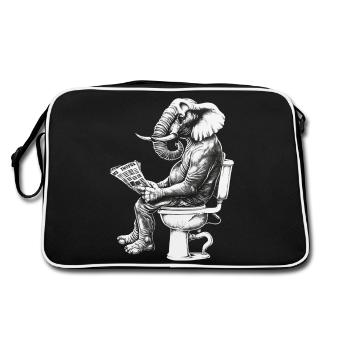 Lustiger Elefant auf WC – Kunstwerk in Schwarz-Wei - Retro Tasche - Schwarz/Weiß - Hinten
