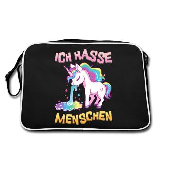 Je déteste les gens Licorne Vomir Arc-en-ciel Drôle - Sac Retro - noir/blanc - Dos