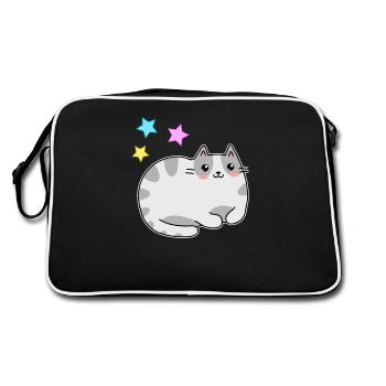 Mignon chat et étoiles kawaii - kawaii - Sac Retro - noir/blanc - Dos
