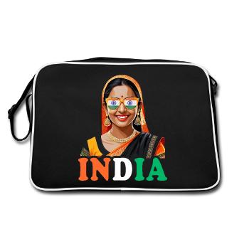 Indische Flagge Indische Frauen - Retro Tasche - Schwarz/Weiß - Hinten