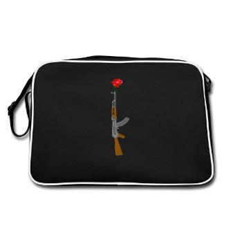 AK47 avec rose. Faites l'amour - pas la guerre! - Sac Retro - noir/blanc - Dos