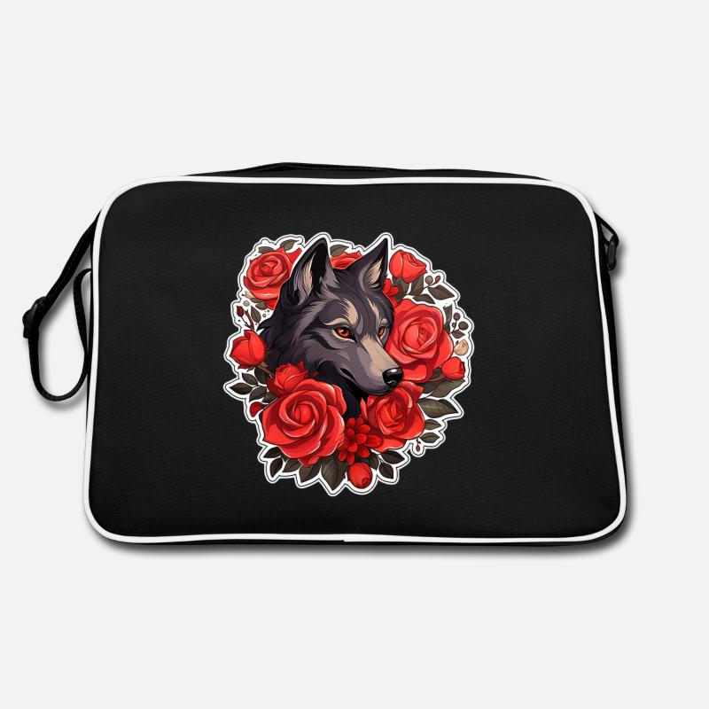 Gothic Wolf and Roses Illustration Retro Bag