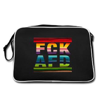 FCK AFD - Zeichen setzen gegen Rechts, Gegen Nazis - Retro Tasche - Schwarz/Weiß - Hinten