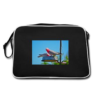 A Pair of Pink And Grey Galahs Feeding In A Garden - Retro Bag - black/white - Back
