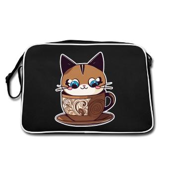 Cute Coffee Cat - Retro Bag - black/white - Back