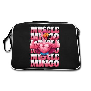 Flamingo Muskeln Fitness Bodybuilding Lustig Humor - Retro Tasche - Schwarz/Weiß - Hinten