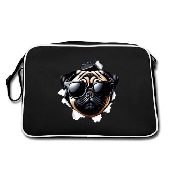 Drôle mignon chien carlin avec mur de lunettes de soleil - Sac Retro - noir/blanc - Dos