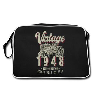 Oldtimer Traktor Bauer Geburtstag Jahrgang 1948 - Retro Tasche - Schwarz/Weiß - Hinten