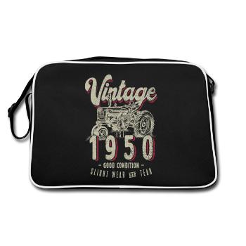 Oldtimer Traktor Farmer Geburtstag geboren 1950 - Retro Tasche - Schwarz/Weiß - Hinten