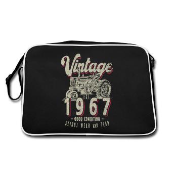 Oldtimer Traktor Farmer Geburtstag Jahrgang 1967 - Retro Tasche - Schwarz/Weiß - Hinten