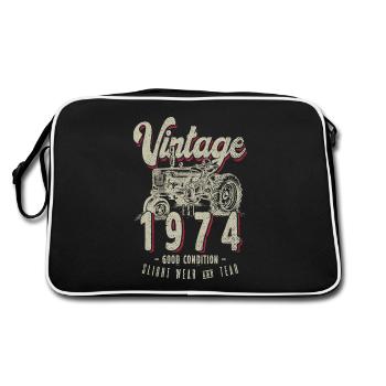 Oldtimer Traktor Farmer Geburtstag Jahrgang 1974 - Retro Tasche - Schwarz/Weiß - Hinten