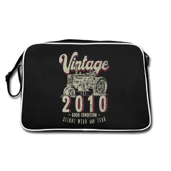 Oldtimer Traktor Bauer Geburtstag Jahrgang 2010 - Retro Tasche - Schwarz/Weiß - Hinten