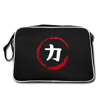 Japanese Kanji Attribute POWER - Anime Shirt - Retro Bag - black/white - Back