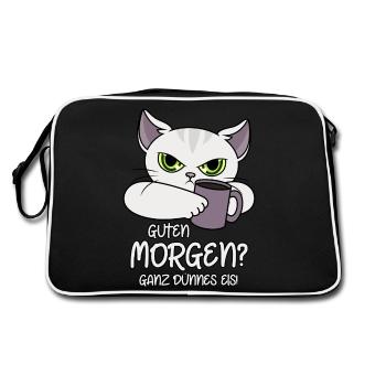 Guten Morgen Ganz dünnes Eis Sprüche lustige Katze - Retro Tasche - Schwarz/Weiß - Hinten