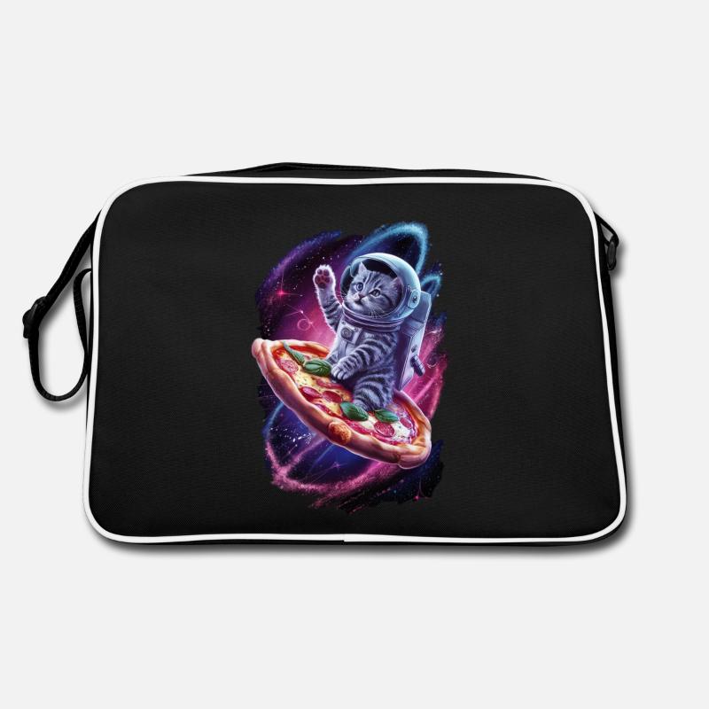Chat de l’espace avec pizza - Motif unique Sac Retro