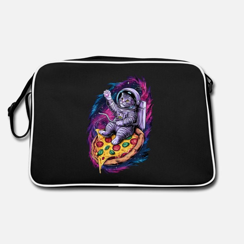 Space Cat on Pizza Galactic Journey Retro Bag