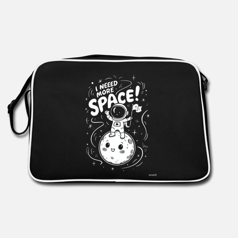 I Need More Space Astronaut Auf Mond - Retro Tasche - Schwarz/Weiß