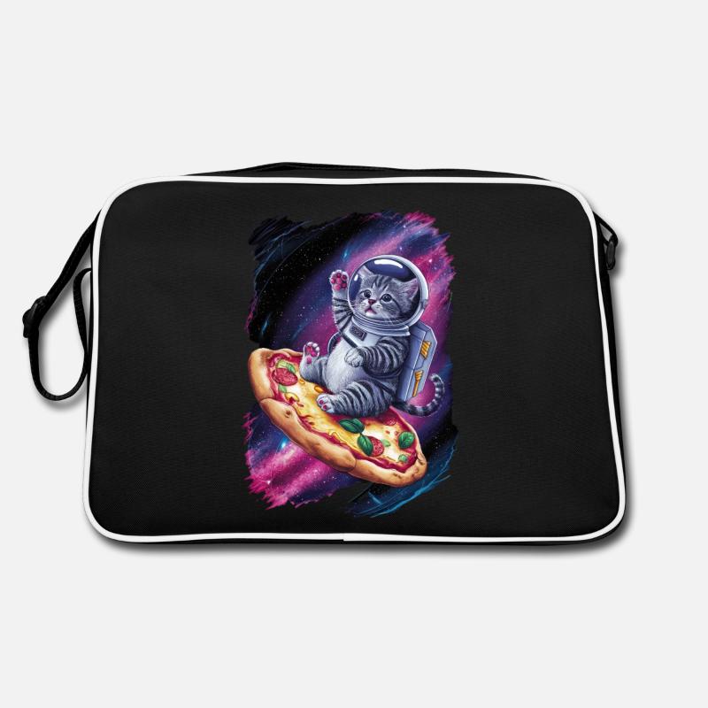 Kitten astronaut on pizza in space Retro Bag