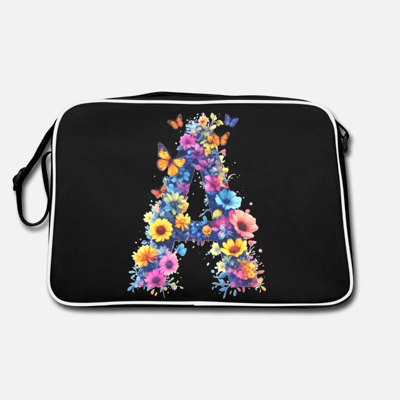 A – Floraler Anfangsbuchstabe 💐🌼🦋 Retro Tasche
