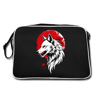 Wolf in front of a red full moon - Retro Bag - black/white - Back