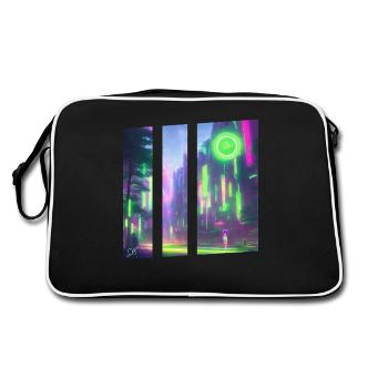 Manga Grüne Stadt - Retro Tasche - Schwarz/Weiß - Hinten