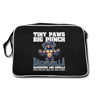 TINY PAWS BIG PUNCH - DACHSHUND AND GORILLA - Retro Bag - black/white - Back