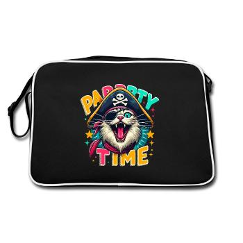 Karneval Katze Pirat Kostüm Party Time Köln Alaaf - Retro Tasche - Schwarz/Weiß - Hinten