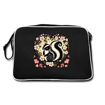 Frühling Skunk Kirschblüten - Retro Tasche - Schwarz/Weiß - Hinten