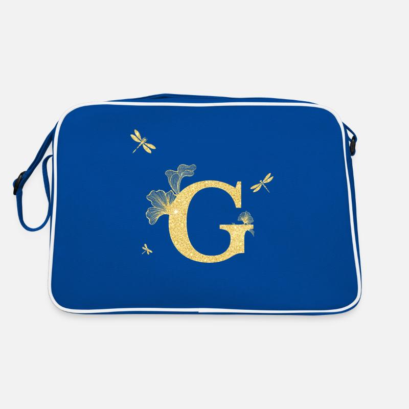Buchstabe g goldene Glitzerlibelle - Geschenkidee Retro Tasche