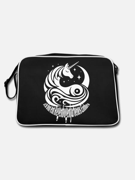 Regenbogenfarbenes Einhorn - Retro Tasche - Schwarz/Weiß - Hinten