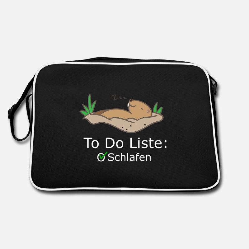 Murmeltier Schlafmütze Geschenkidee - Retro Tasche - Schwarz/Weiß