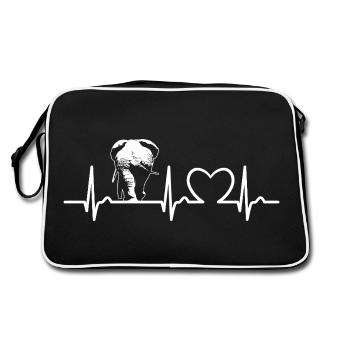 Elephant ECG Curve - Heart Curve - Pulse - Retro Bag - black/white - Back