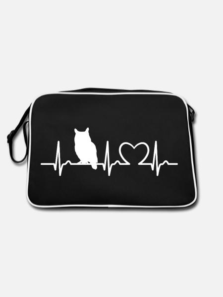 Uhu EKG Kurve - Herzkurve - Puls - Retro Tasche - Schwarz/Weiß - Hinten