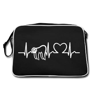 Sloth ECG Curve - Heart Curve - Pulse - Retro Bag - black/white - Back