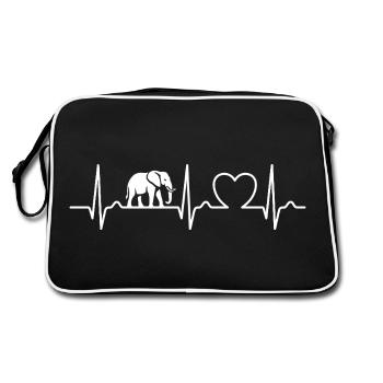 Elephant ECG Curve - Heart Curve - Pulse - Retro Bag - black/white - Back