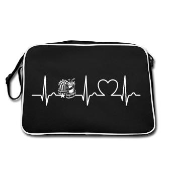 Popcorn & Cola & Kino, EKG Kurve, Herzlinie, Puls - Retro Tasche - Schwarz/Weiß - Hinten