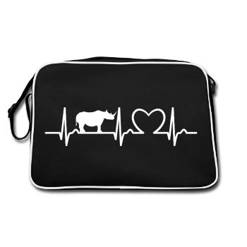 Rhinoceros - ECG Curve - Heart Curve - Pulse - Retro Bag - black/white - Back