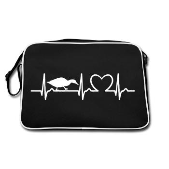 EKG Kurve - Herzkurve - Puls - Ente - Natur - Retro Tasche - Schwarz/Weiß - Hinten