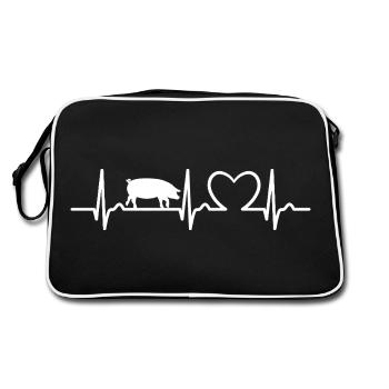 ECG Curve - Heart Curve - Pulse - Pig - Natural - Retro Bag - black/white - Back