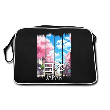 Kirschblüte Tokyo Street – Anime-Shirt - Retro Tasche - Schwarz/Weiß - Hinten