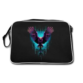 aigle, tête d’aigle, oiseau de proie, oiseau de proie, animal, néon - Sac Retro - noir/blanc - Dos