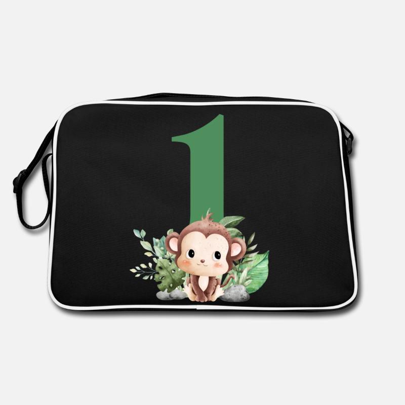 1. Geburtstag Affensafari - Retro Tasche - Schwarz/Weiß