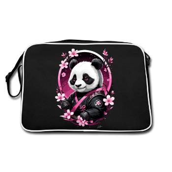 Panda japan pink asien - Retro Tasche - Schwarz/Weiß - Hinten