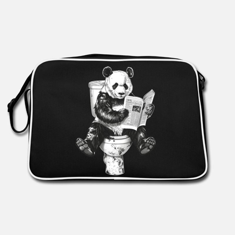 Panda on toilet Retro Bag