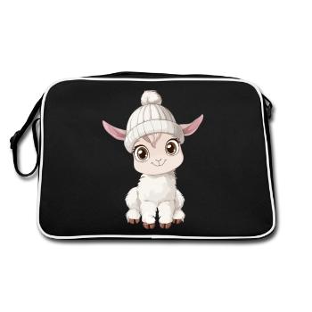 Llama Cute Cute Baby Kids Animal Alpaca Cartoon - Retro Bag - black/white - Back