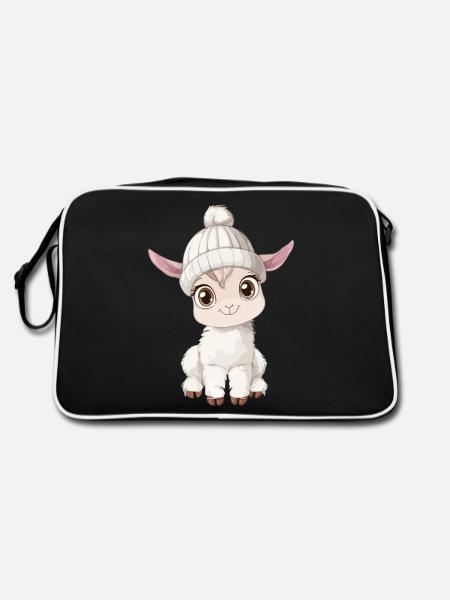 Llama Cute Cute Baby Kids Animal Alpaca Cartoon - Retro Bag - black/white - Back