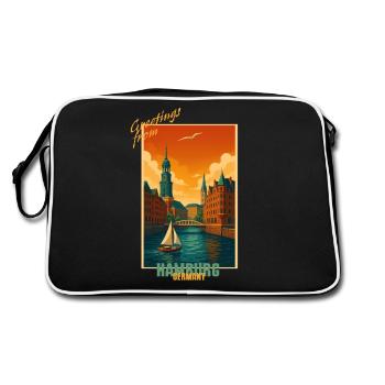 Hamburg Vintage Reise Illustration - Deutschland - Retro Tasche - Schwarz/Weiß - Hinten