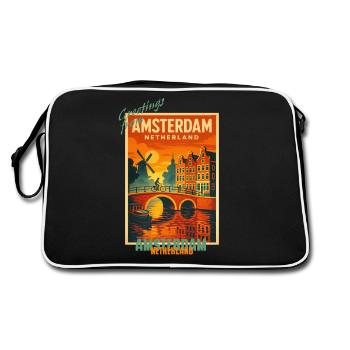 Amsterdam Vintage Reise Illustration - Niederland - Retro Tasche - Schwarz/Weiß - Hinten