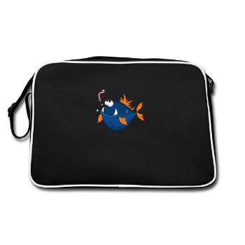 Design de pêcheur. Un poisson mignon avec un petit ver. - Sac Retro - noir/blanc - Dos