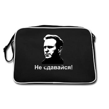 Gebt nicht auf! Nawalnys Botschaft auf russisch - Retro Tasche - Schwarz/Weiß - Hinten